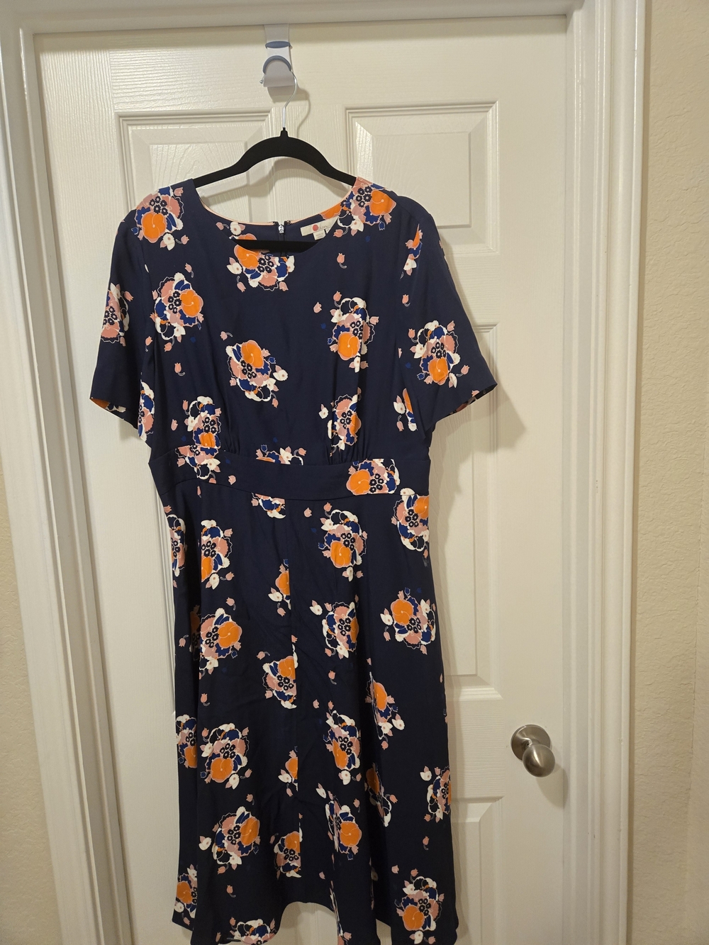 Boden Navy Midi Dress with Orange and Pink Floral Print